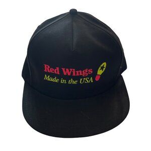 Vintage 80s Red Wings Boots Snap Back Trucker Hat Baseball Cap Black Kap King